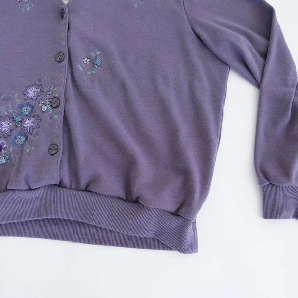 Vintage 90s Alfred Dunner Purple Embroidered Floral Collared Sweater M - Picture 5 of 10